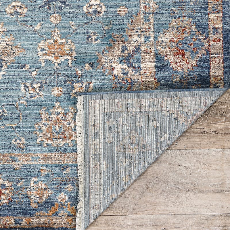 Dream Decor Rugs Remnier Gardenia Oushak Denim Blue Fringed Area Rug