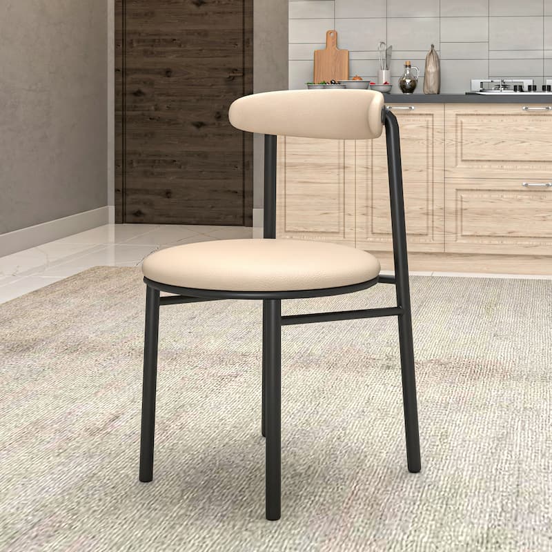 Lume Modern Fabric Upholstered Side Dining Chair with Open Back and Black Metal Legs for Dining or Living Room (Set of 4)