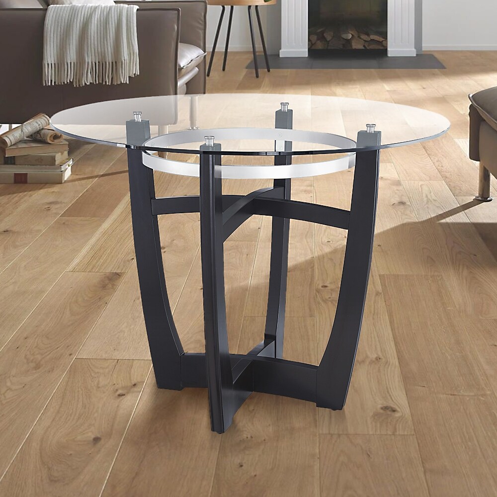 Round Glass Top Dining Table With Solid Wood Base Tempered Glass Glass Panel 42 X 12mm Base 42 X 42 X 40 5 Black Ibt Shop