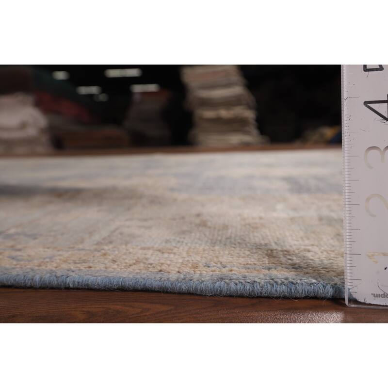 Vegetable Dye Blue Oushak Oriental Area Rug Hand-Knotted Wool Carpet - 6'2"x 8'9"