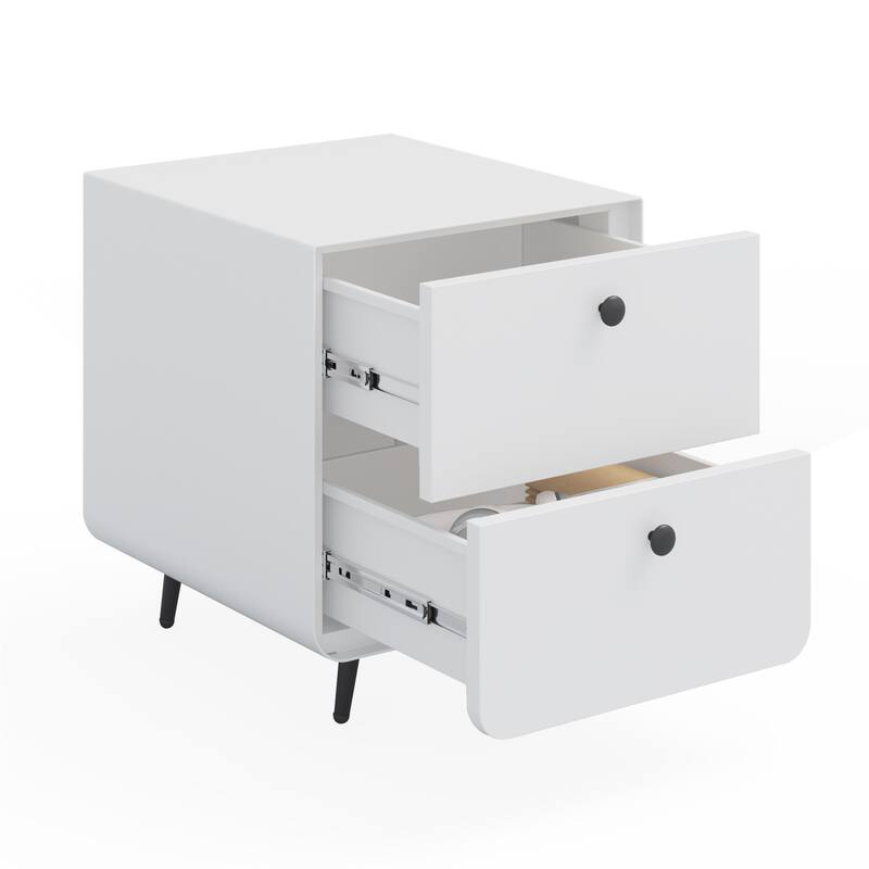 Modern Circular Handle Night Stand with 2 Drawers for Bedroom