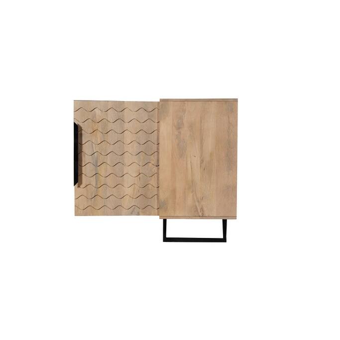 HomeRoots 84" Beige Solid Wood Carved Geometric Sideboard with Four Doors - 84.00 in. x 36.00 in. x 18.00 in.