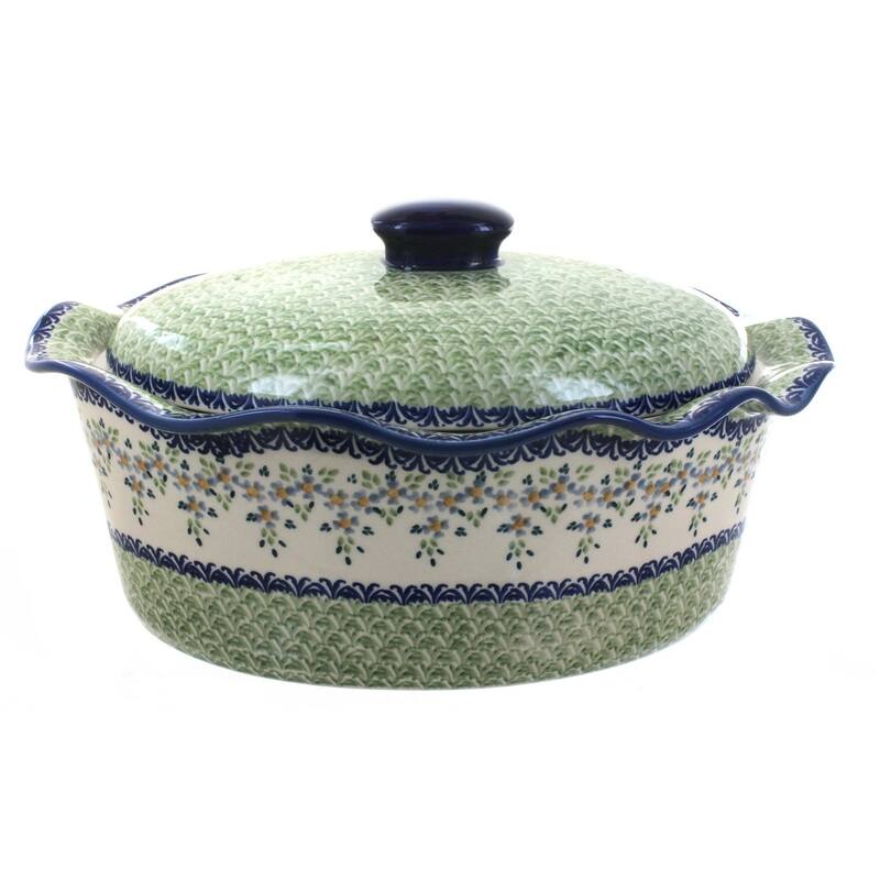 Blue Rose Polish Pottery Z137 Manufaktura Large Oval Baker with Lid - Summer Vine