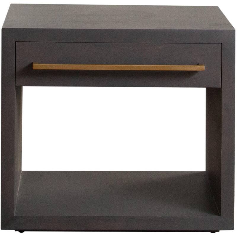 Ceny Side End Table, 1 Drawer, Gray Oak Solid Mango Wood, 26 Inch