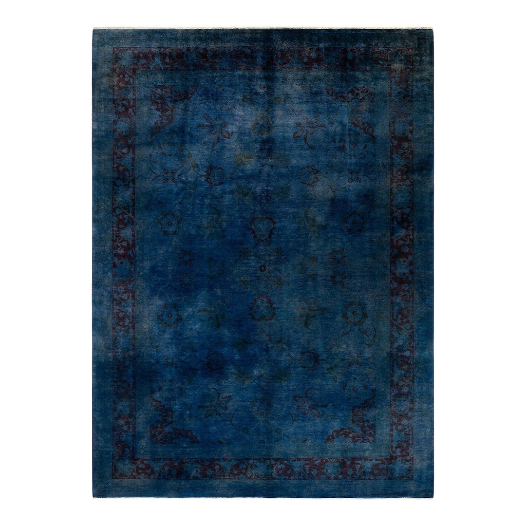 Overton Hand Knotted Wool Vintage Inspired Modern Contemporary Overdyed Navy Area Rug - 8' 11" x 12' 0"