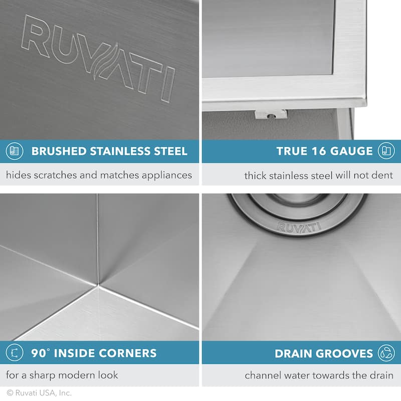 Ruvati 25" Drop-in Topmount 16 Gauge Stainless Steel Single Bowl Kitchen Sink - RVH8010 - 25" X 22"