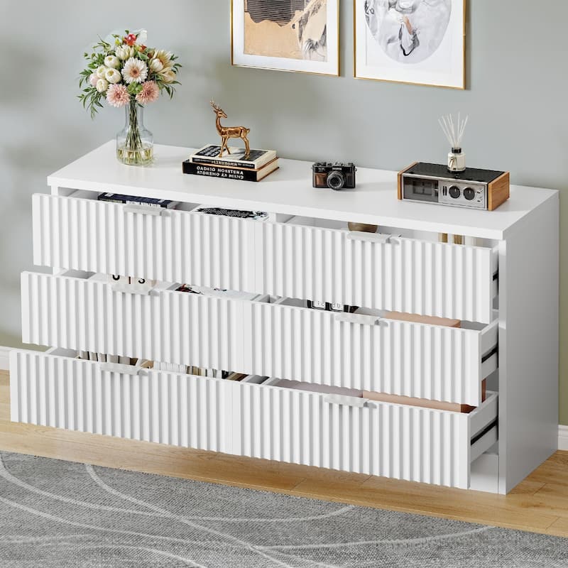 Moasis 6-drawer Dresser Double Chest of Drawer Dresser with Fluted Panel - White - 6-drawer