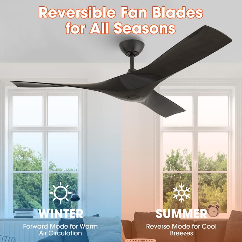 52" Black/ Brown Modern Downrod Ceiling Fan with Remote Control