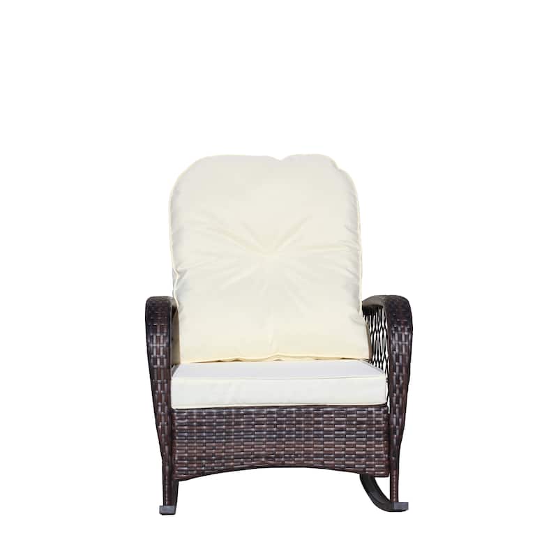 Outdoor Wicker Rocking Chair with Wide Seat, All- Weather Rattan Armchair for Poolside, Garden, Porch, Backyard
