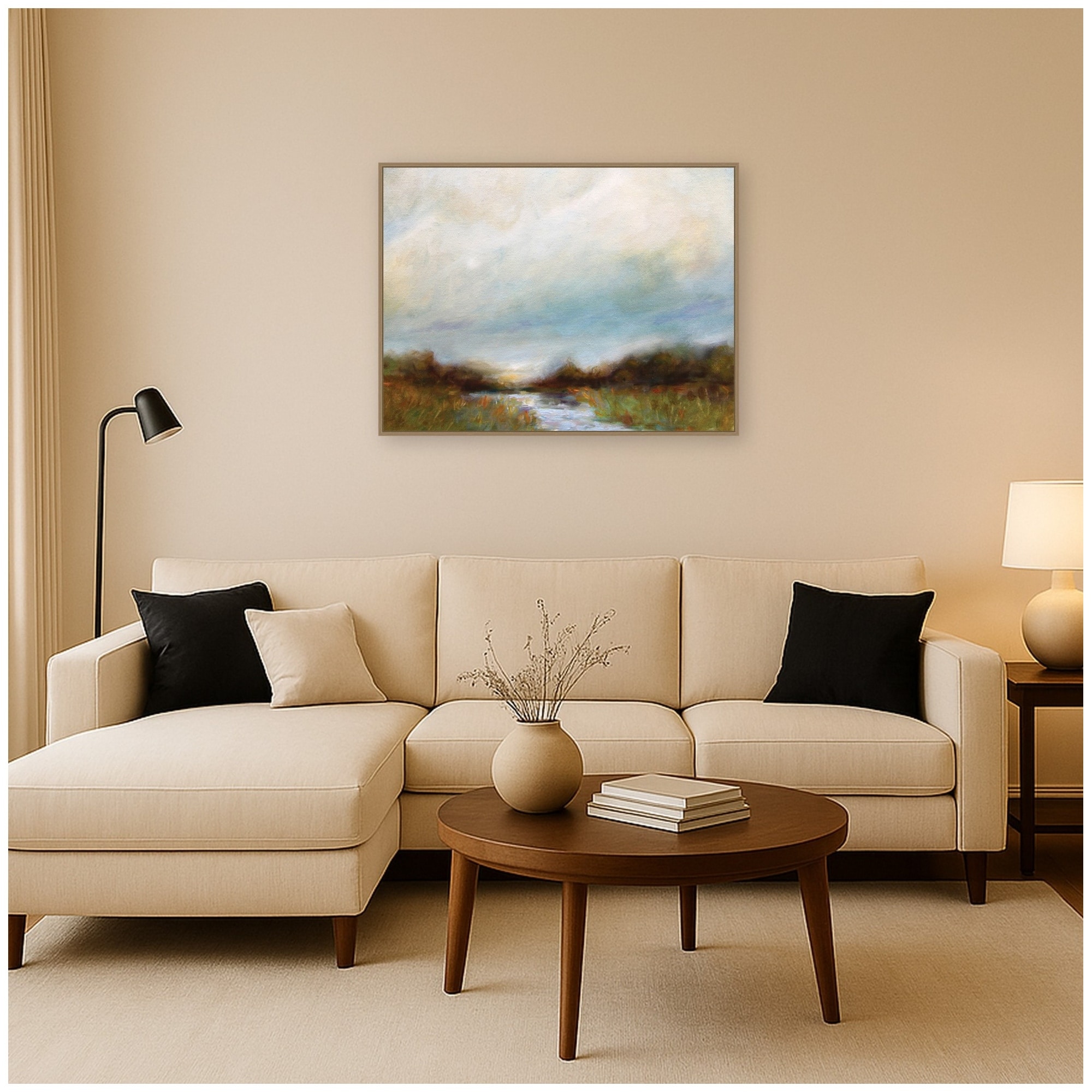 Kate and Laurel Tranquility Horizontal by Mary Sparrow Framed Canvas Wall Art Print