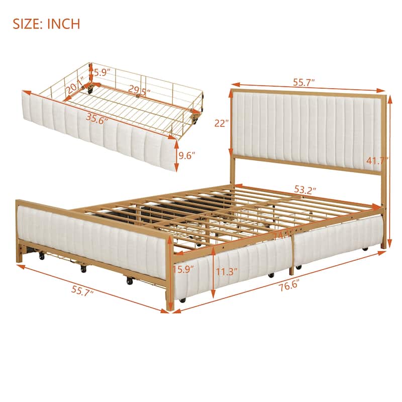 Superior Quality Metal Platform Bed Frame with 4 Drawers Storage Bed