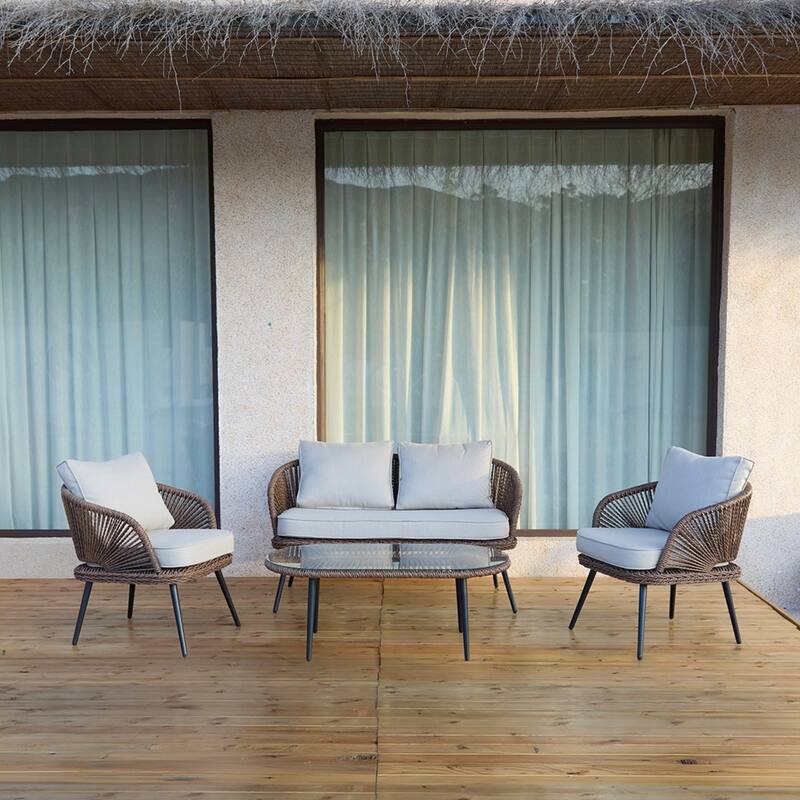 4-Person Outdoor Wicker Patio Conversation Seating Set with Coffee Table,