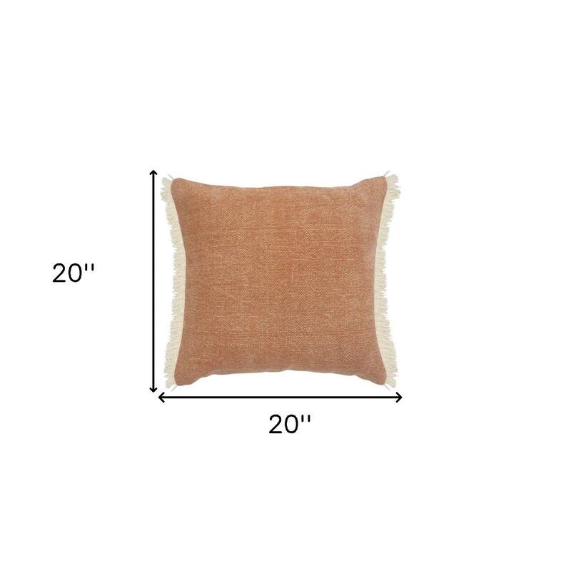 HomeRoots 20" X 20" Orange And Tan 100% Cotton Zippered Pillow