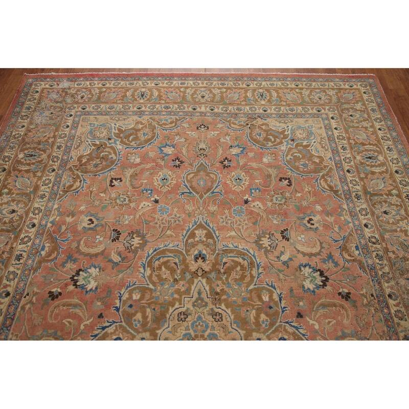 Hand Knotted Oriental 100% Wool Carpet Traditional Floral Pink Mashad Area Rug - 9' 6'' X 6' 3''