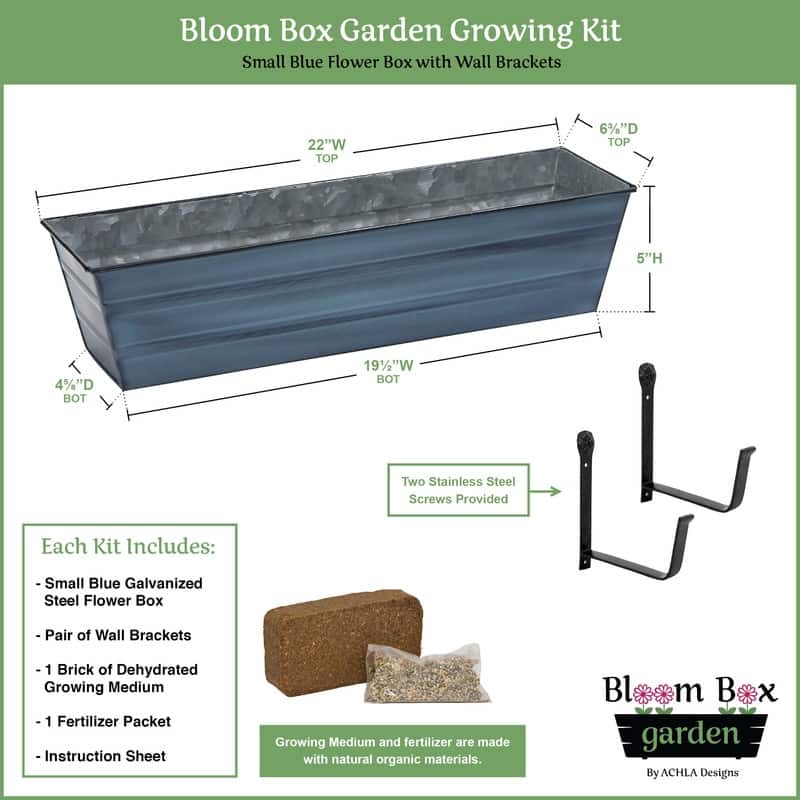 Achla Designs 22" W Galvanized Steel/Wrought Iron Bloom Box Garden Growing Kit With Wall Brackets