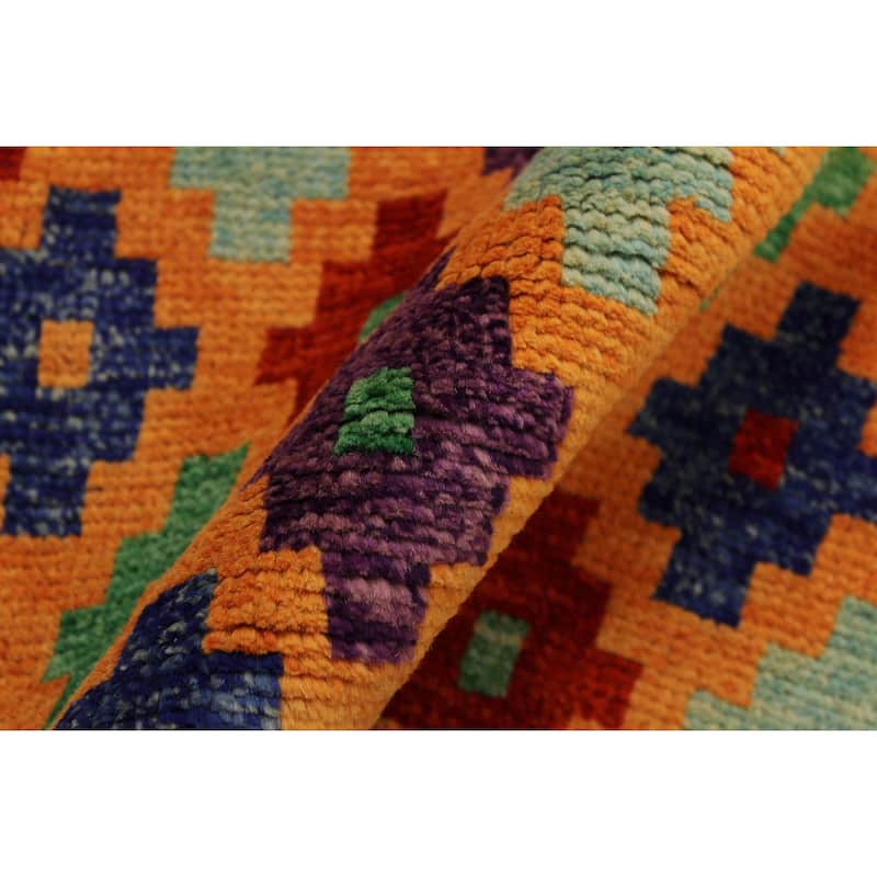 Eclectic Balochi Tang Orange/Red Hand Knotted Wool Rug - 3'4'' x 4'10''