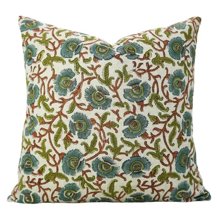 Fabdivine Heritage Linen Block Print Throw Pillow Cover Home Decor Natural, Vasundhra