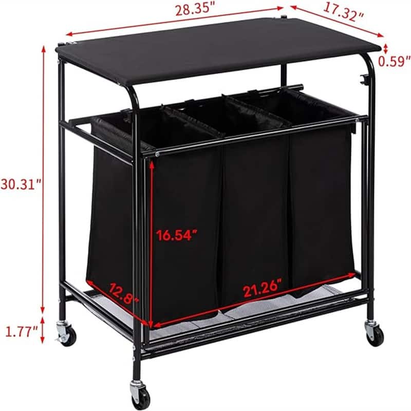 Laundry Sorter Cart Heavy Duty 3 Bags Classic Rolling Side pull Laundry Hamper Sorter - 17.32"D x 28.35"W x 30.31"H