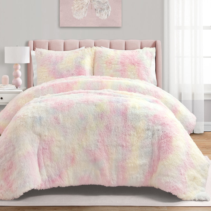 Lush Decor Emma Cozy Ultra Soft Rainbow Faux Fur Comforter - Rainbow - Full - Queen