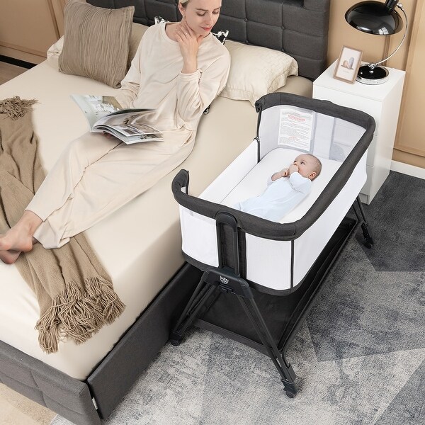 Costway Baby Bedside Sleeper Bassinet with Wheels & Storage