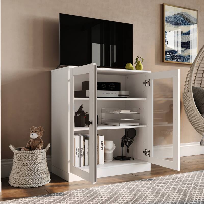 Palace Imports 100% Solid Wood TV Stand with Clear Glass Doors for TVs up to 32"