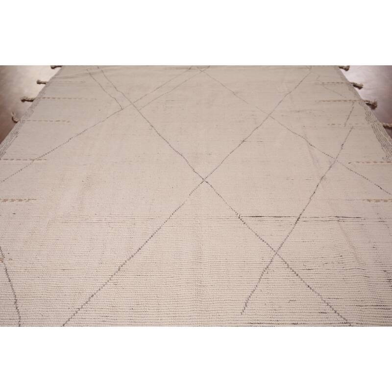 All-Over Ivory Moroccan Modern Area Rug Hand-Knotted Wool Carpet - 8'7"x 12'7"