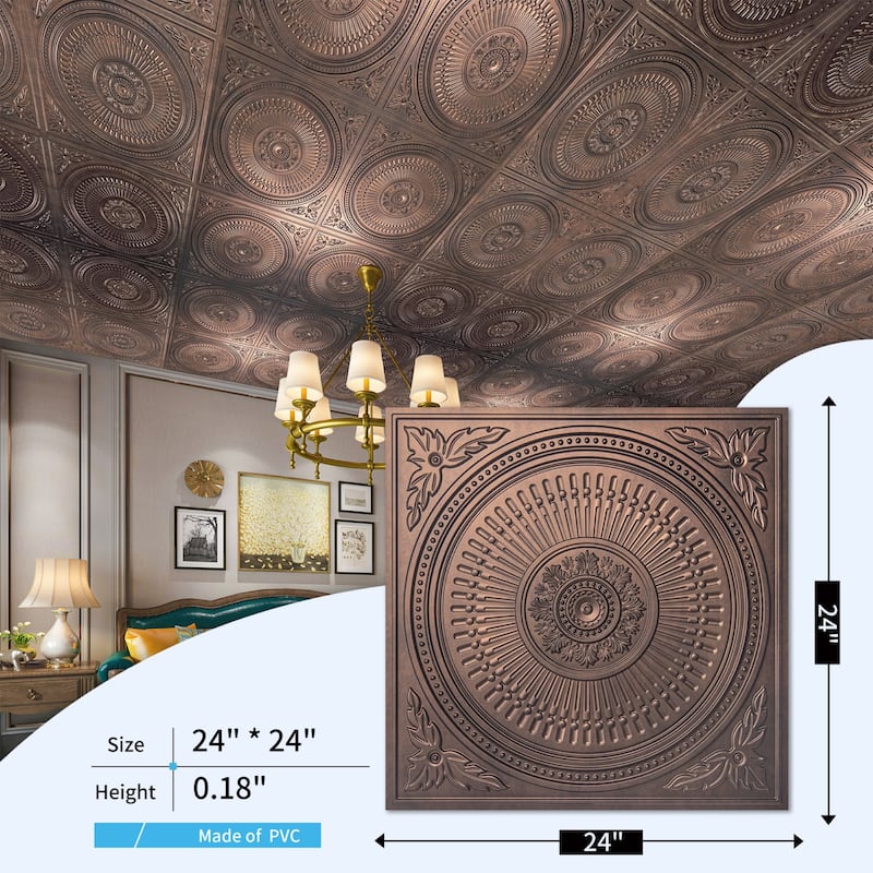 Art3d 12-Pack Drop Ceiling Tiles 24''X24'', Decorative PVC Ceiling Panels