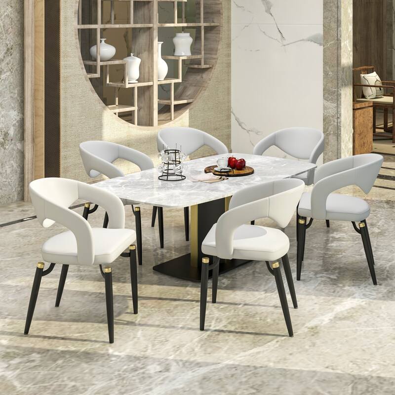 Entice Dining Chairs Set of 2 Upholstered Leather with Iron Legs Modern Accent Arm Chairs