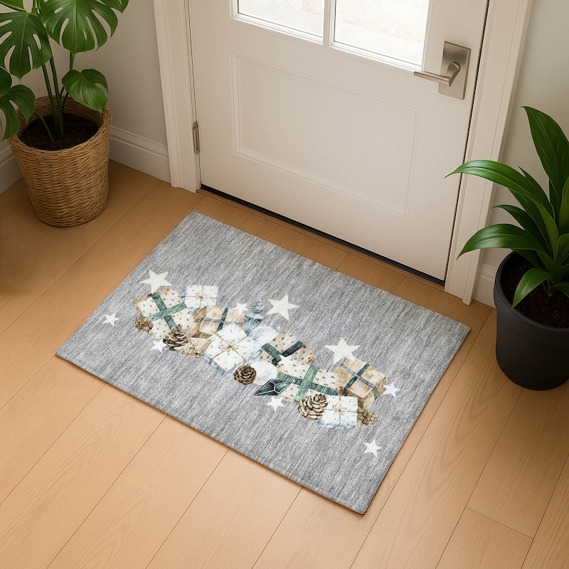 Premium Washable Super Soft Christmas Presents Mayfield Rug - Gray - 1'8" x 2'6"