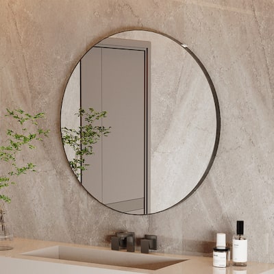 Round Aluminum Metal Venetian Wall Mirror - 31.5 inches