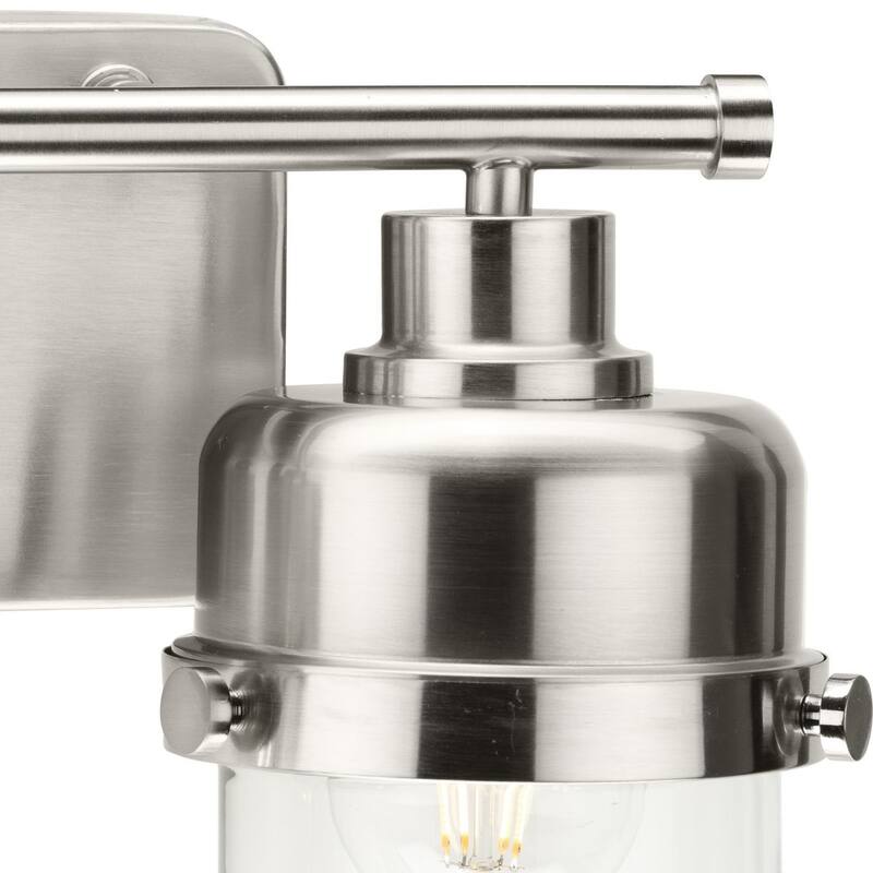 Beckner Collection Two-Light Brushed Nickel Clear Glass Urban Industrial Bath Light - 14.62 in x 6.37 in x 8.37 in