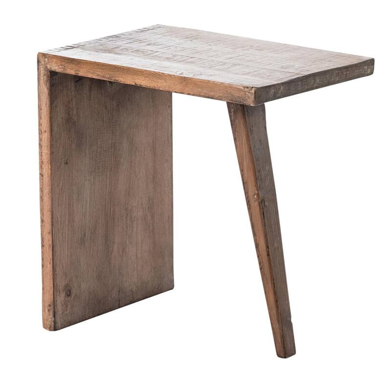 Leno End Table, 21 Inch Rectangular Rustic Natural Brown Pine Wood