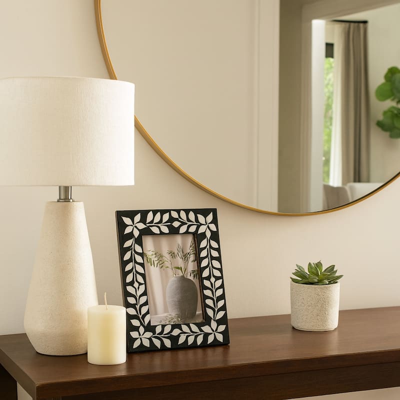 Sagebrook Home Mother Of Pearl Inlay Vine Photo Frame, Black, Rectangle