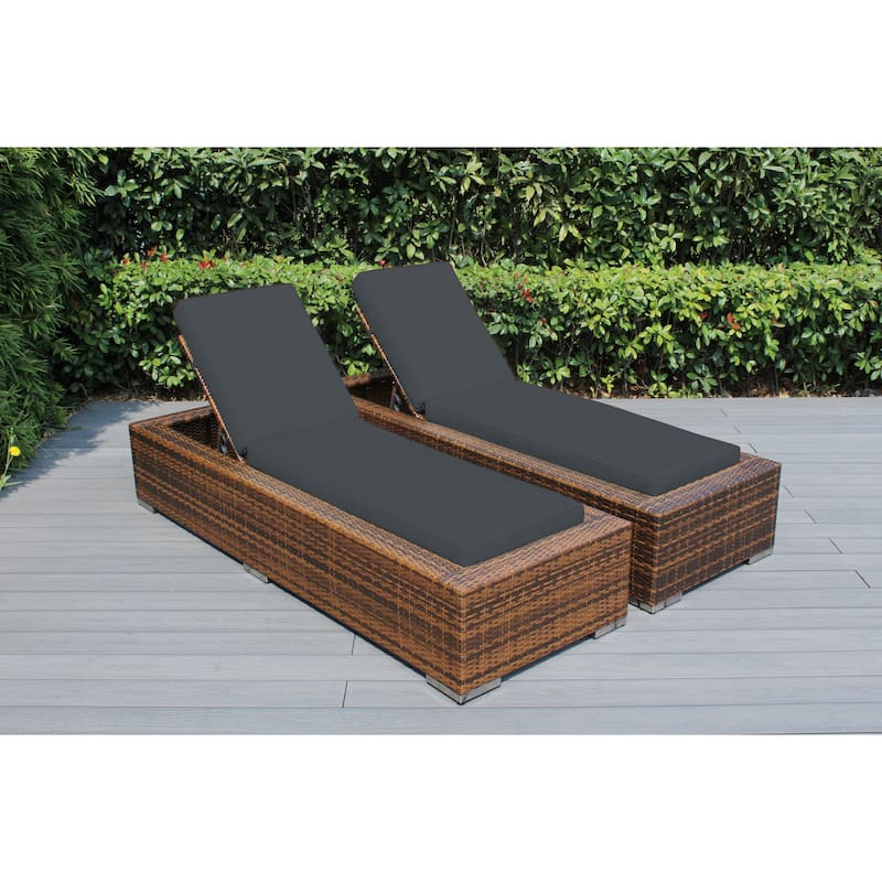 Ohana Outdoor Patio 2 Piece Mixed Brown Wicker Chaise Lounge Set - No Assembly - Grey