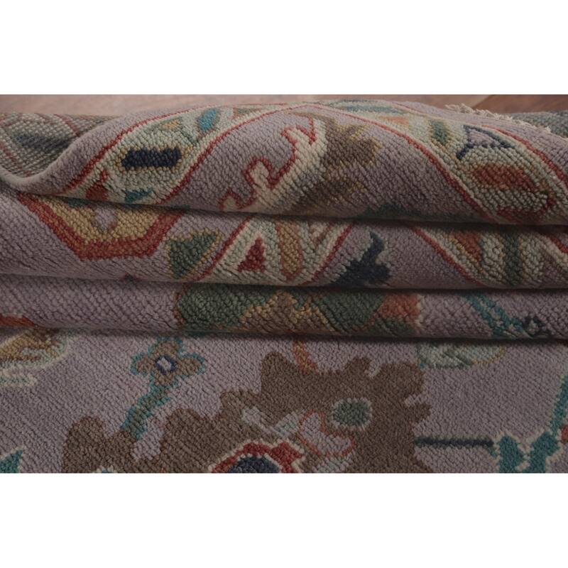 Floral Purple Oushak Area Rug Handmade Wool Carpet - 8'1"x 9'11"