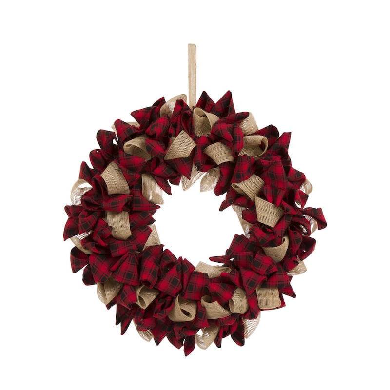 Christmas Plaid Fabric Decorative Wreath - Red/Black Plaid