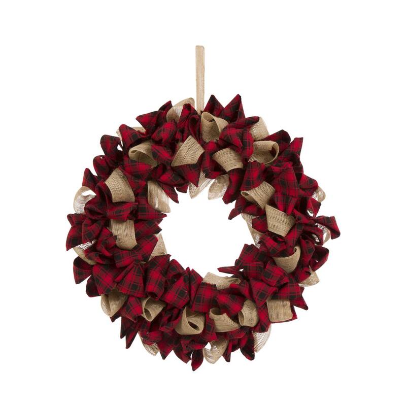 Glitzhome Christmas Patriotic Plaid Fabric Decorative Wreath