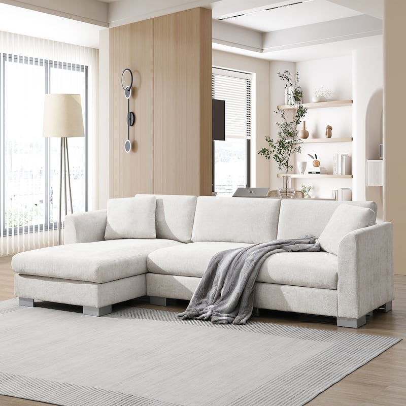4-seat Chenille Indoor Sectional Sofa with Oversized Chaise -  Minsk Gray