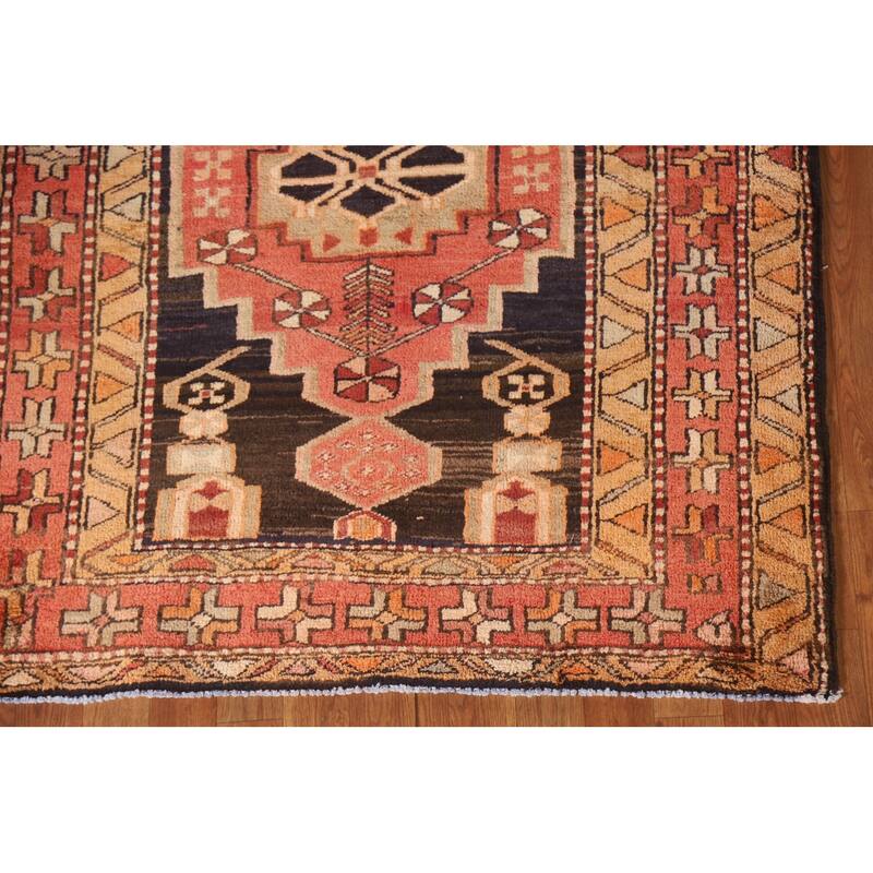 Geometric Ardebil Persian Vintage Runner Rug Handmade Wool Carpet - 3'10"x 10'0"
