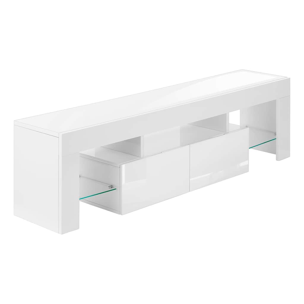 Modern 63" TV Console Entertainment Center with Storage Drawers, Glossy White Finish