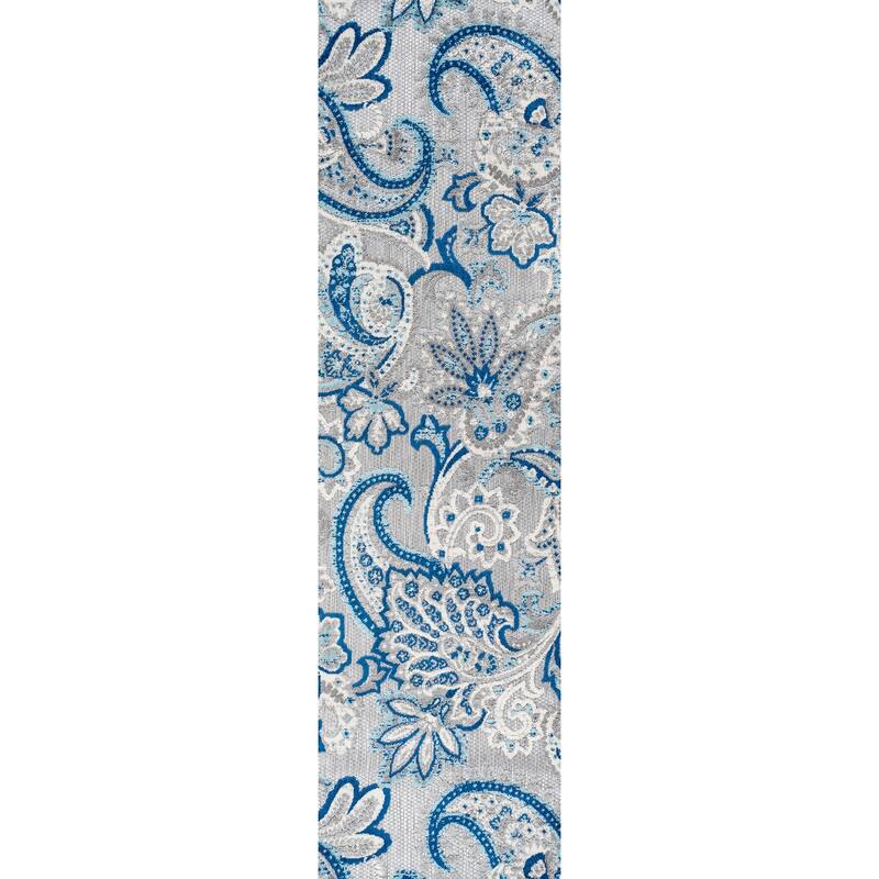JONATHAN Y Lucena Paisley High-Low Indoor/Outdoor Area Rug - 2 X 10 - Light Gray/Blue