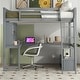 preview thumbnail 3 of 30, Full Size Loft Bed with Built-in L-Shaped Desk, LED Shelf Lighting, USB Charging Ports & Storage Bench, Drawers and Shelves