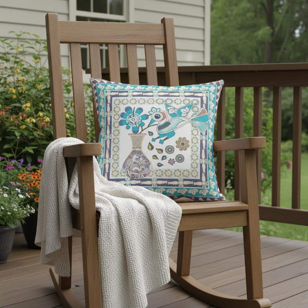 HomeRoots 18" x 18" Cream Peacock Blown Seam Floral Indoor Outdoor Throw Pillow - 18.00' X '5.00' X '18.00
