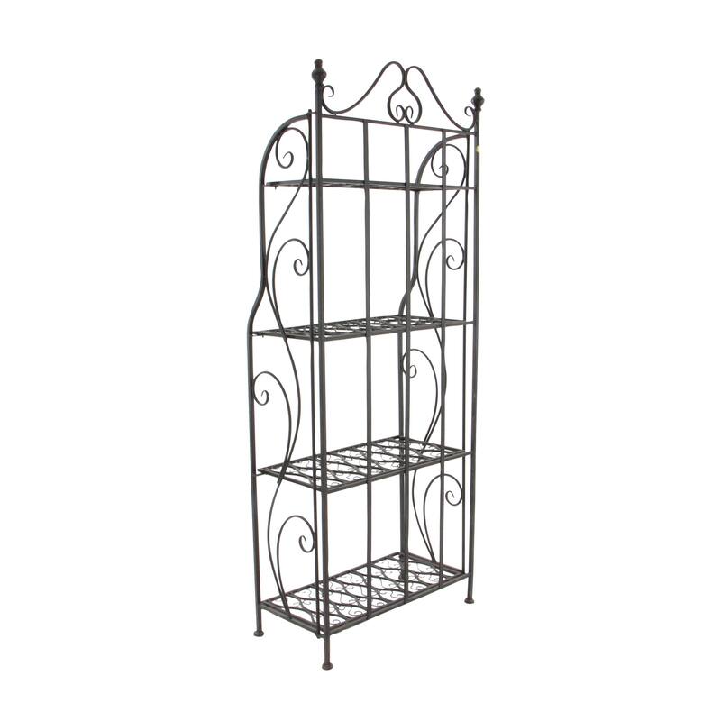 Black Metal Indoor Outdoor Tall Folding 4 Shelf Scroll Bakers Rack
