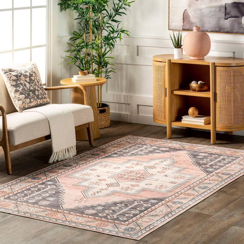 Nuloom Catreena SpinClean Transitional Floral Machine Washable Area Rug - 4' x 6' - Blush - Rectangle