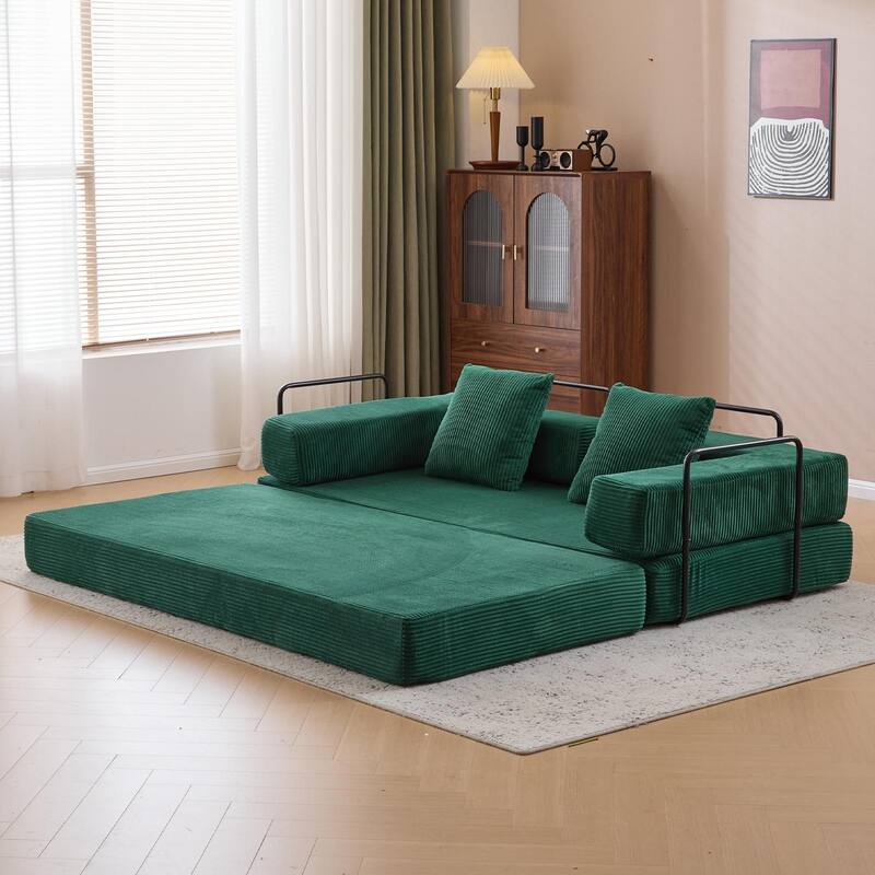 Convertible Floor Sofa Bed with Pillow Back Chenille Fabric for Living Room Bedroom - Green