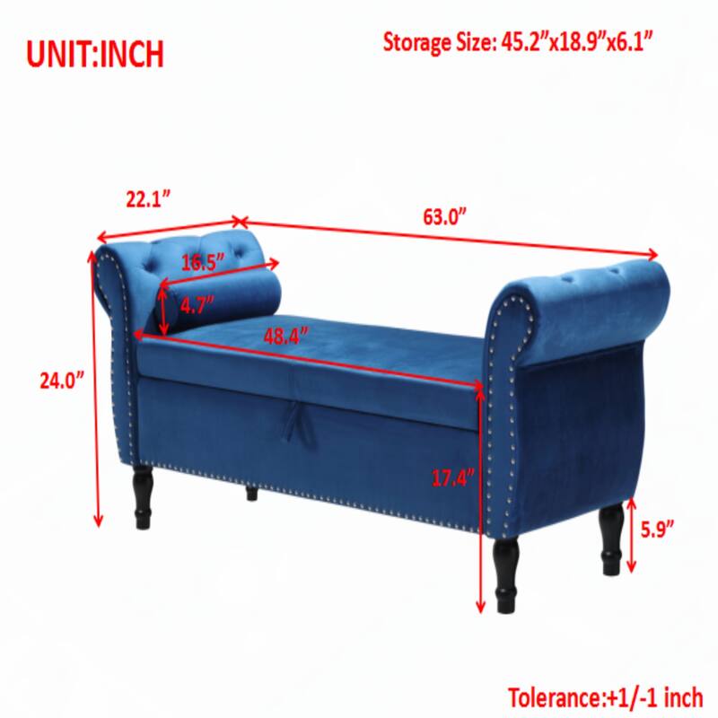 63" Velvet Multifunctional Storage Bench