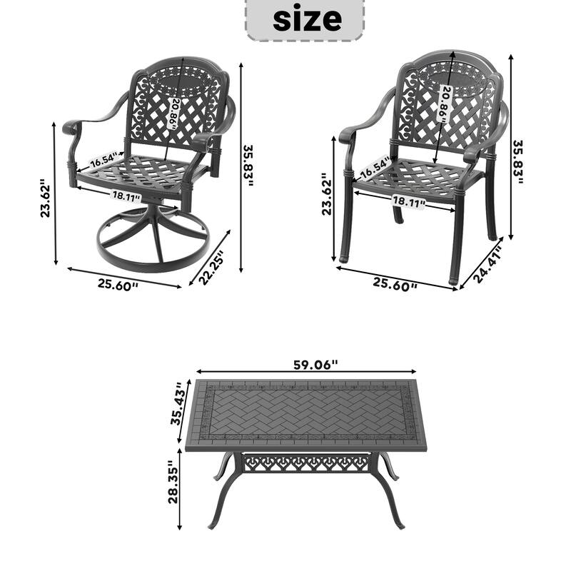 7-Piece Outdoor Patio Dining Set, Patio Conversation Set with 4 Dining Chairs, 2 Swivel Chairs and Rectangular Table