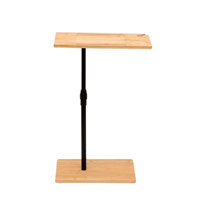 Anmytek Bamboo Side Table Adjustable Height Rotating Top Multi Functional Couch Table with Slots 2 Tier Sofa Side Table