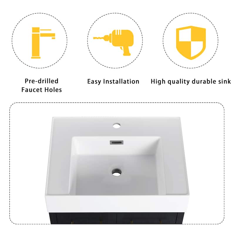 24 Inch Freestanding Bathroom Vanity with Resin Sink, With Soft Closing Door, KD-Package